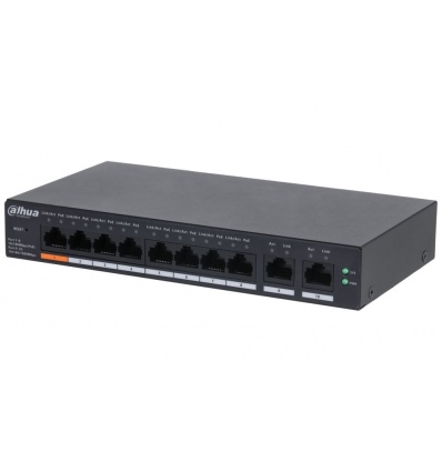 Dahua PoE switch 8x 100Mb + 2x GbE, 1x PoE 90W 802.3bt + 7xPoE 802.3at, celkem PoE 110W, ext mód 10Mb@250m, cloud správa